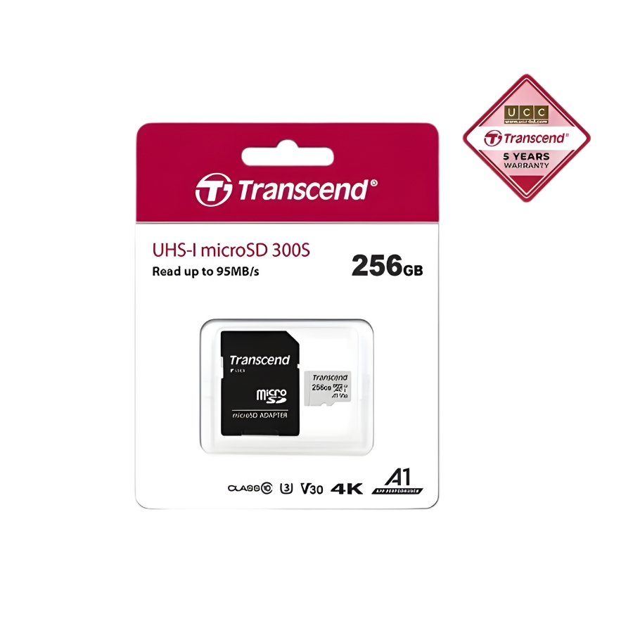 Transcend 256GB Micro SD UHS-I U3 3D NAND flash Memory Card with Adapter (TS256GUSD300S-A)