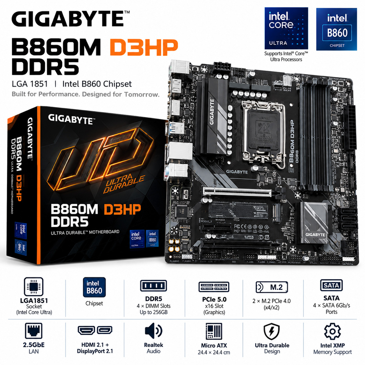 GIGABYTE B860M D3HP DDR5 LGA 1851 INTEL CORE ULTRA MOTHERBOARD