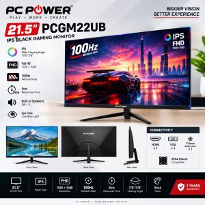 PC POWER 21.5 INCH MODEL-PCGM22UB IPS BLACK GAMING MONITOR